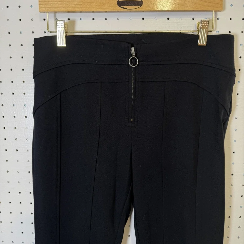 Free People Seamed Knit Wide Leg Flare‎ Pants Women's Size 6 Black Front Zip Fly